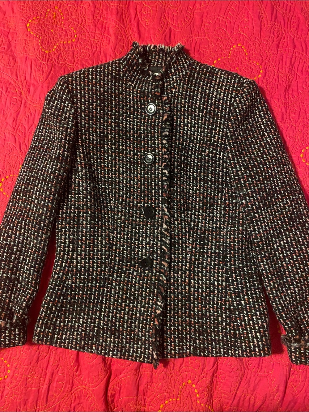 Tahari Arthur S. Levine Womens Multi Tweed Button-Front Jacket